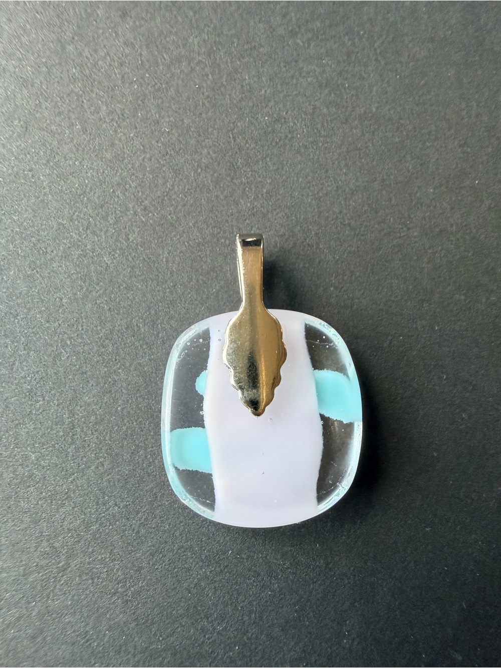 Fused Glass Pendant Necklace Charm Light Blue Light Purple - Picture 5 of 6